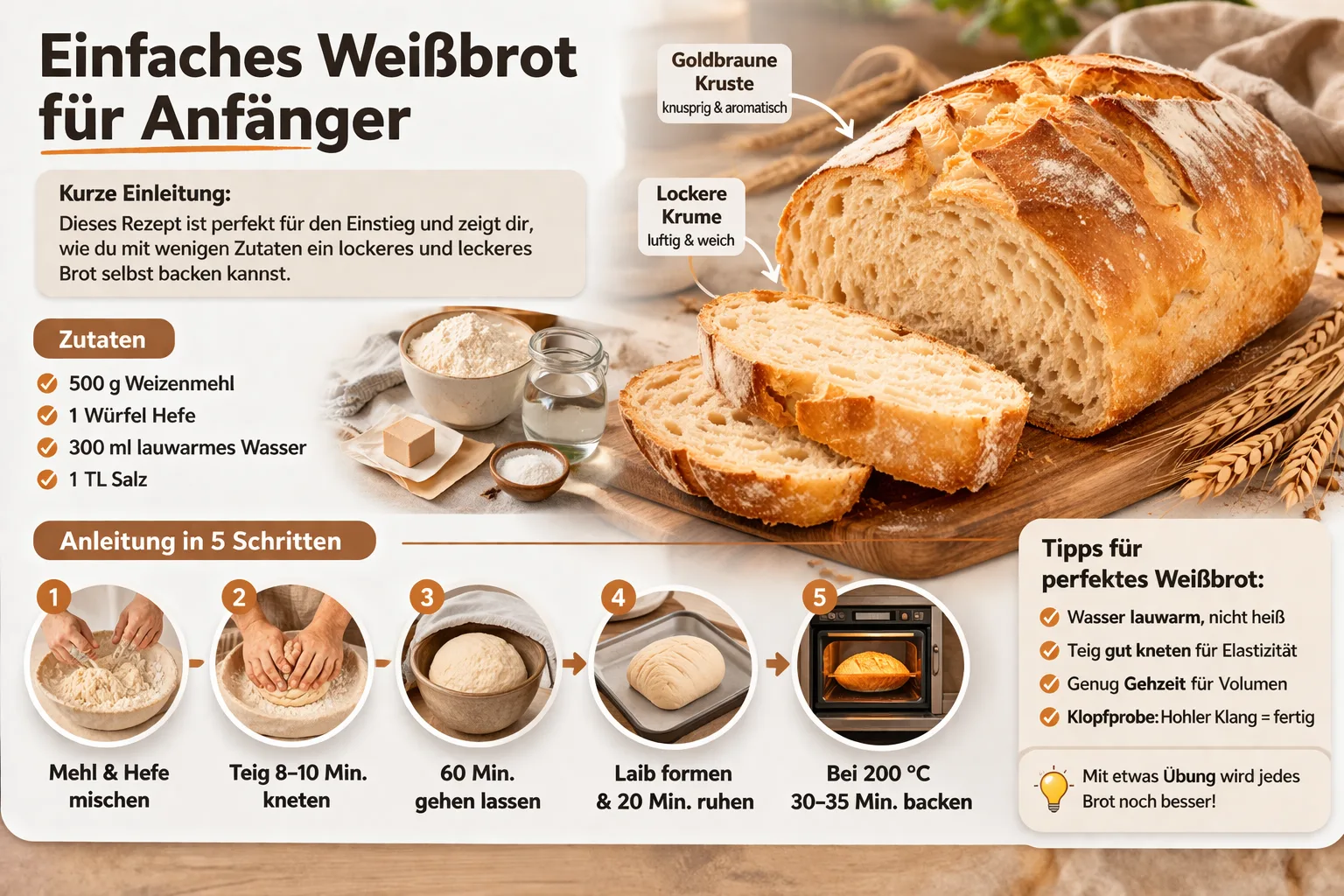 Brot backen einfaches Weissbrot Rezept für anfänger