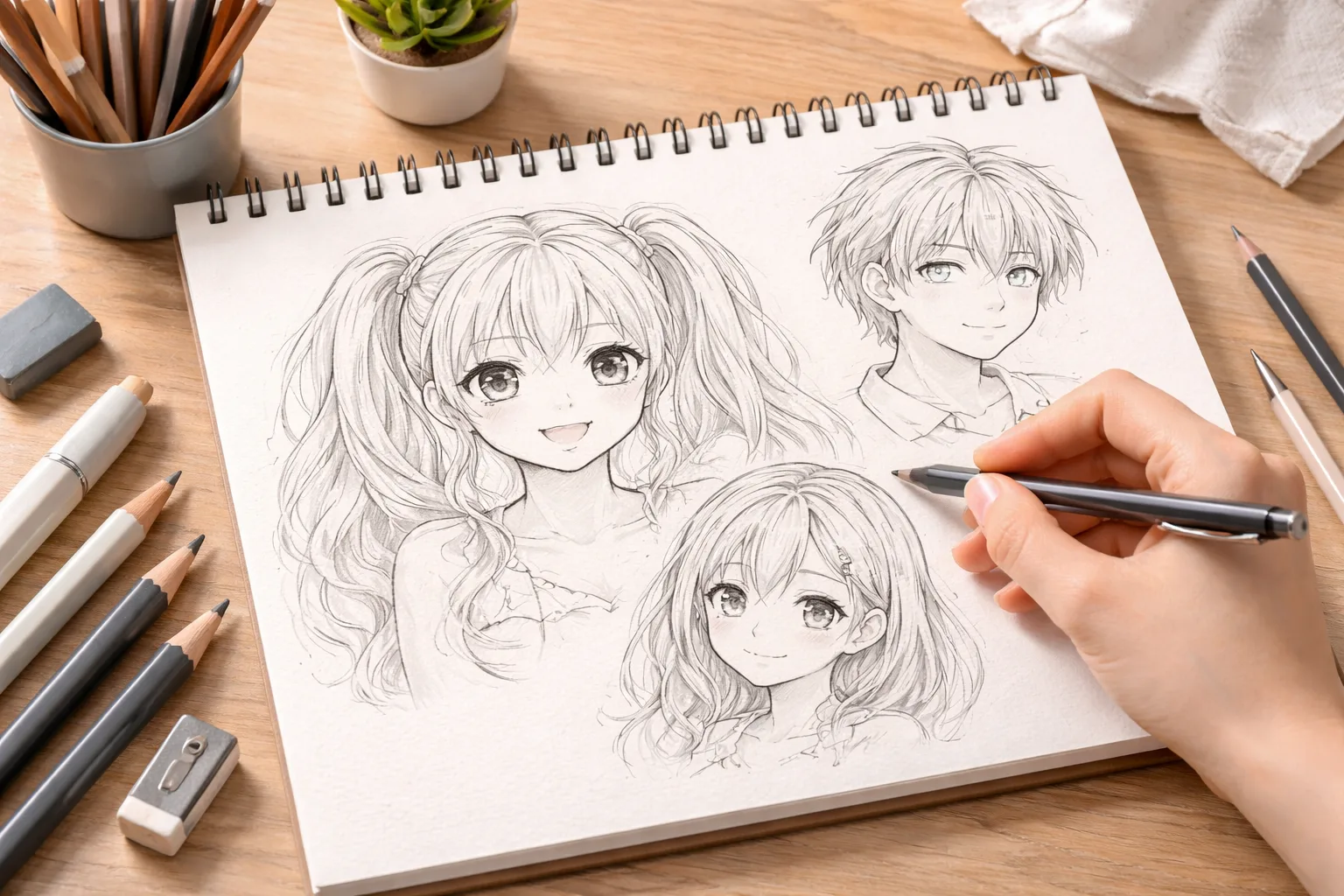 Manga zeichnen für Anfänger mit Skizzenbuch und Bleistift